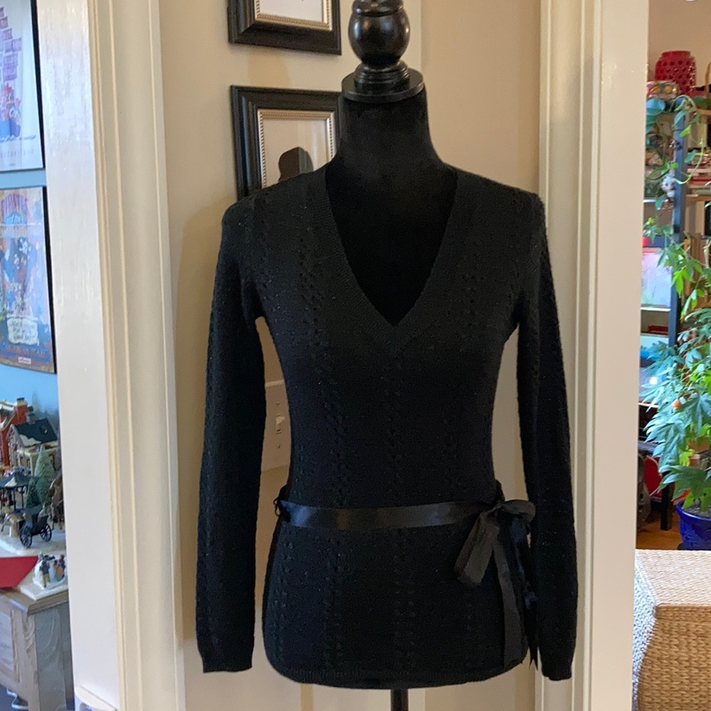 Black Delicate Knit V neck Sweater